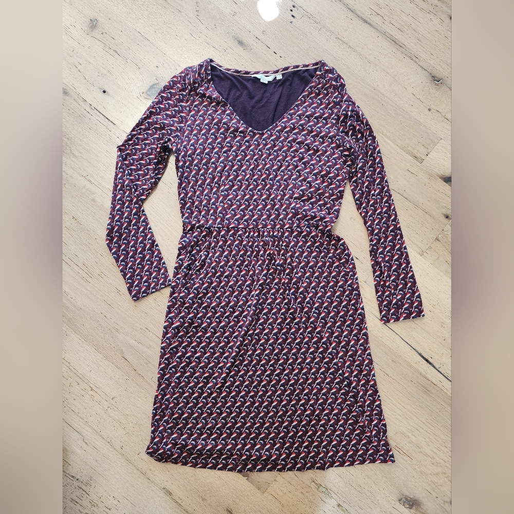 Boden Purple and Red Patterned Midi Dress